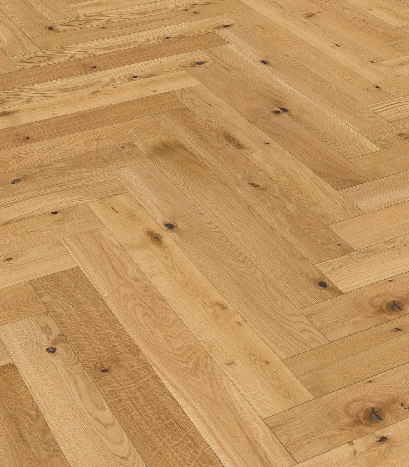 Herringbone Oak Rustic blonde wide plank hardwood — angle view