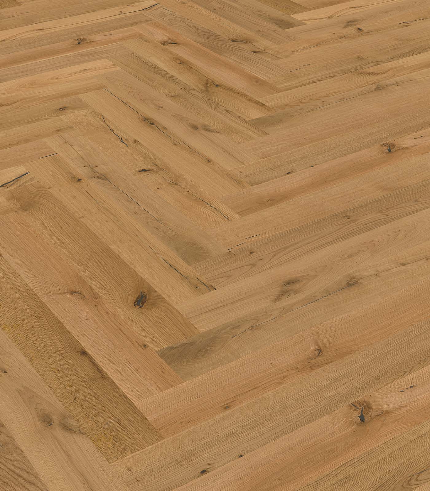 Herringbone Oak Variante blonde wide plank hardwood — angle view