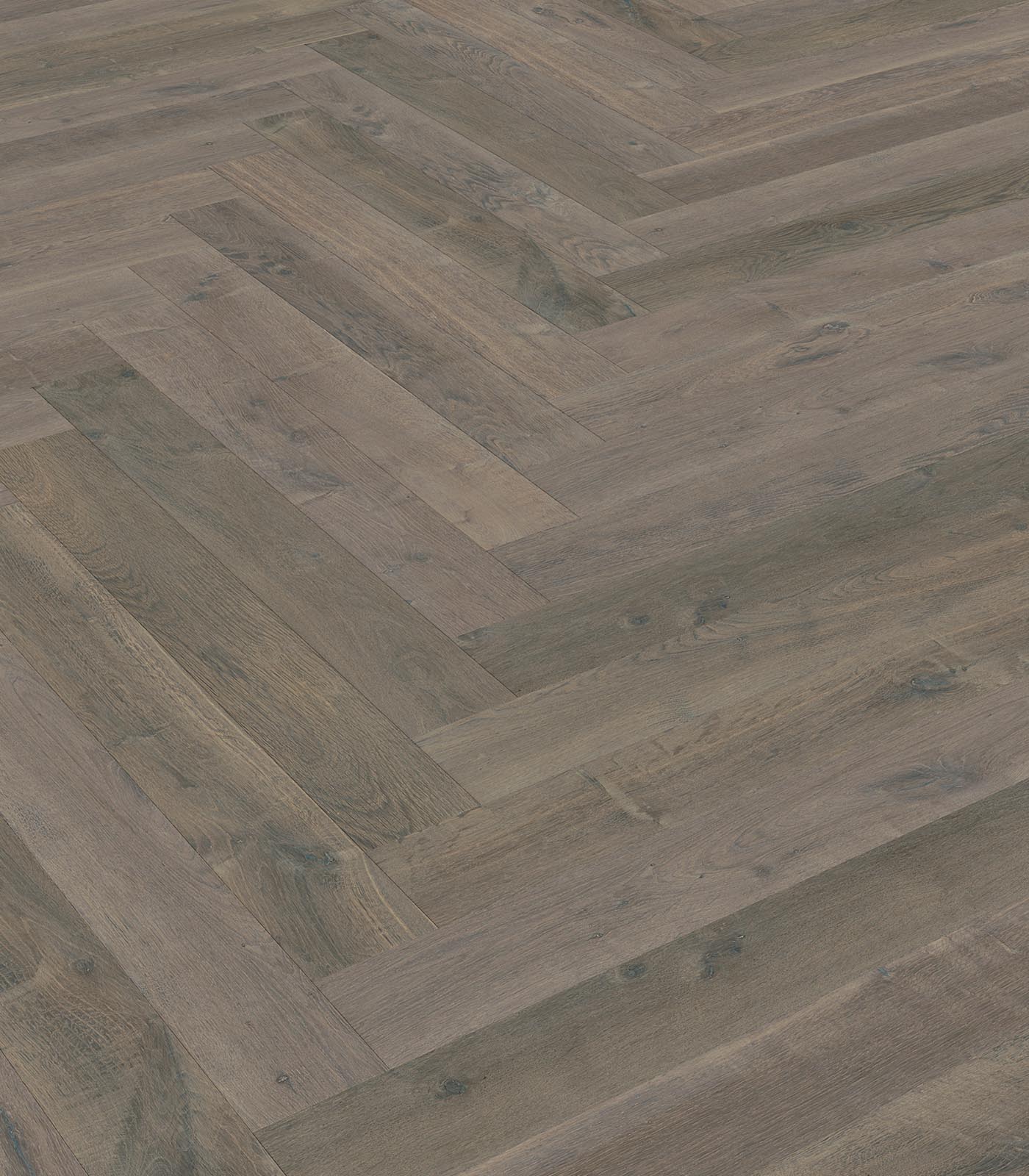 Herringbone Uluwatu cold grey wide plank hardwood — angle view