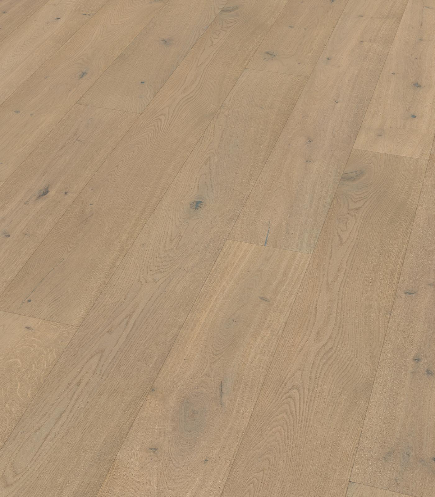 Nevis light brown wide plank hardwood — angle view