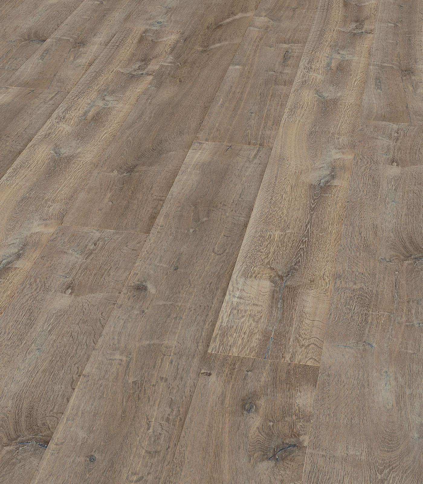 Bora Bora warm grey wide plank hardwood — angle view