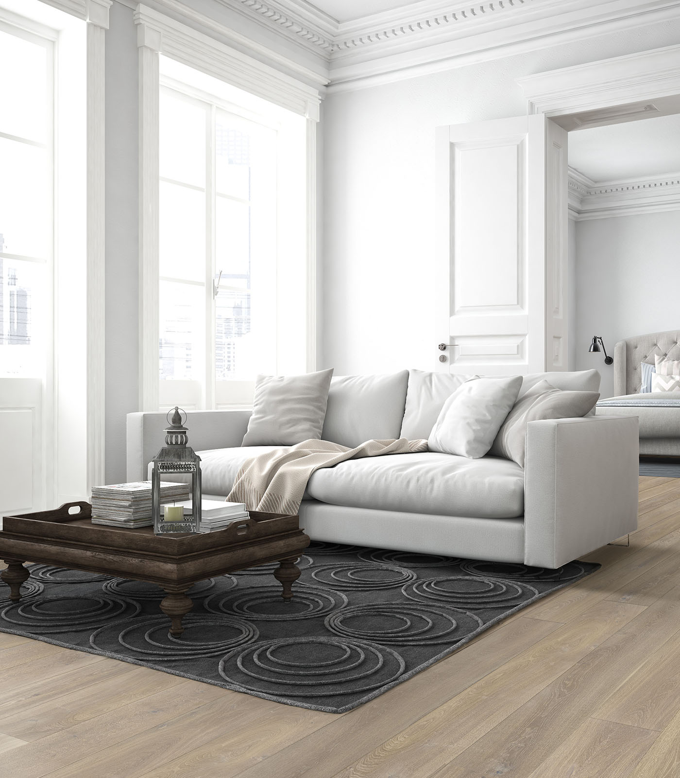 Formentera warm grey wide plank hardwood — room view