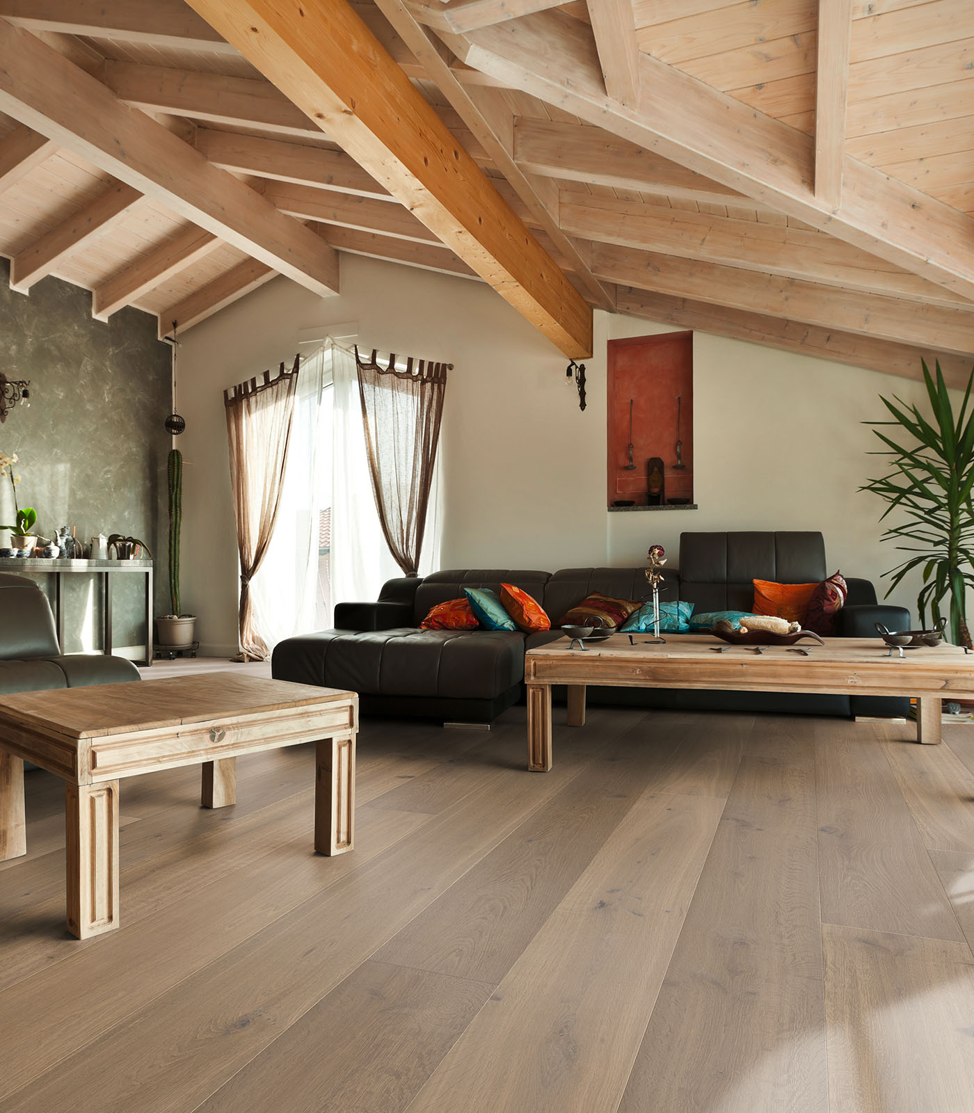 Majorca light brown wide plank hardwood — room view