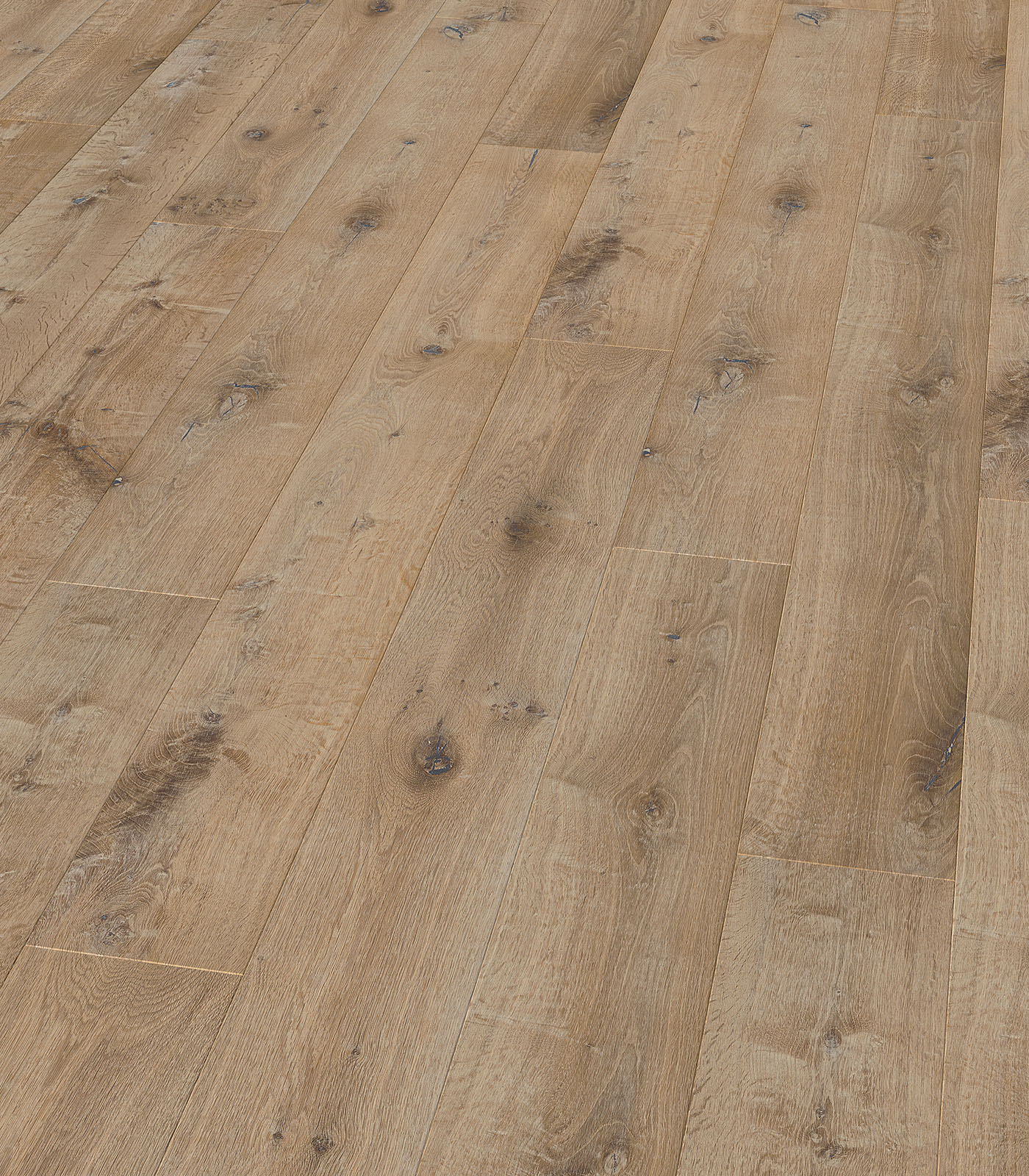 Moorea light brown wide plank hardwood — angle view