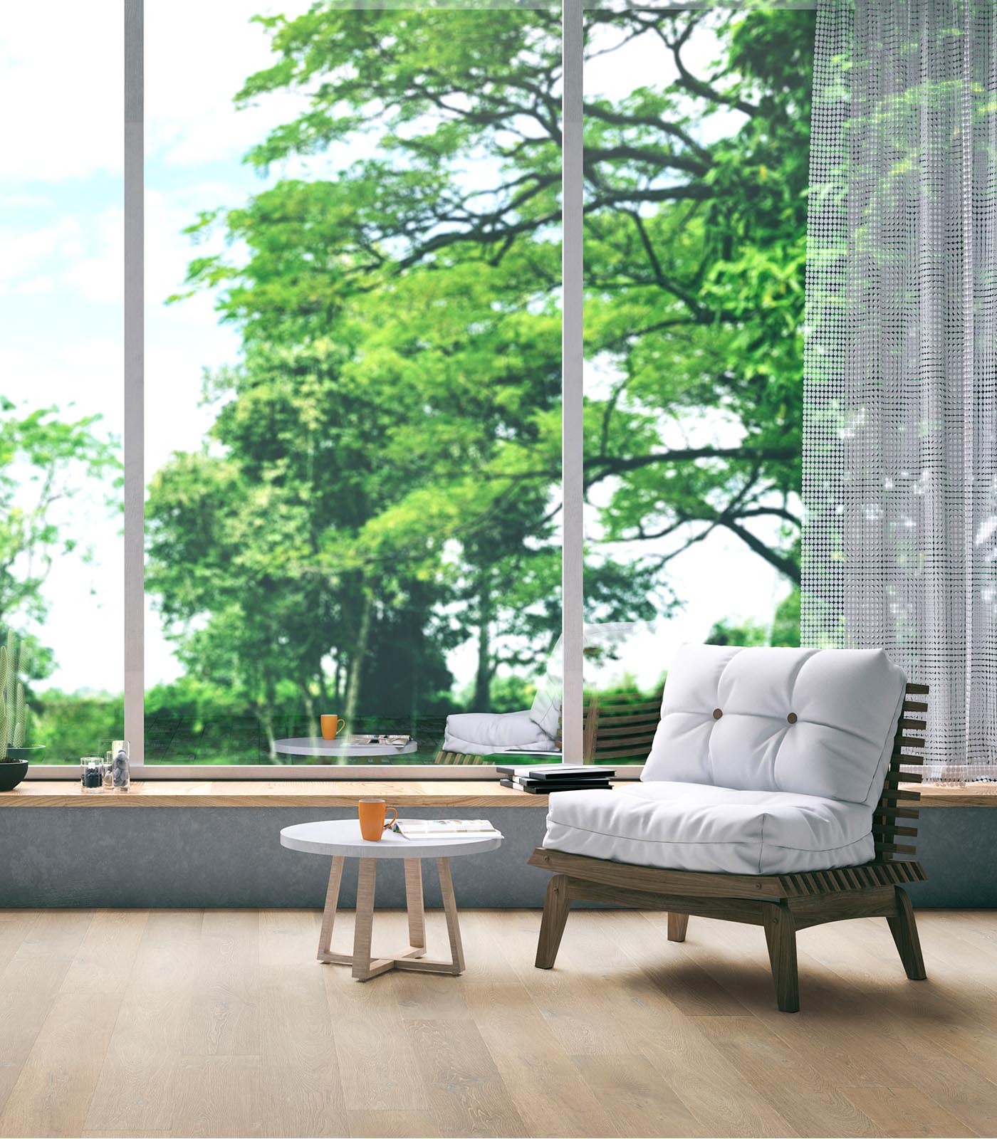 Tahiti cold grey wide plank hardwood — room view
