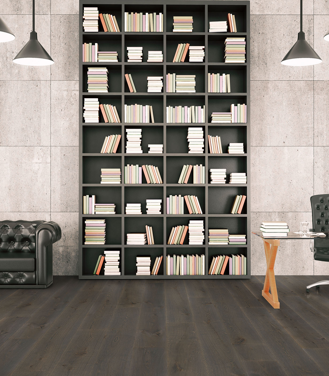 Travemunde dark wide plank hardwood — room view