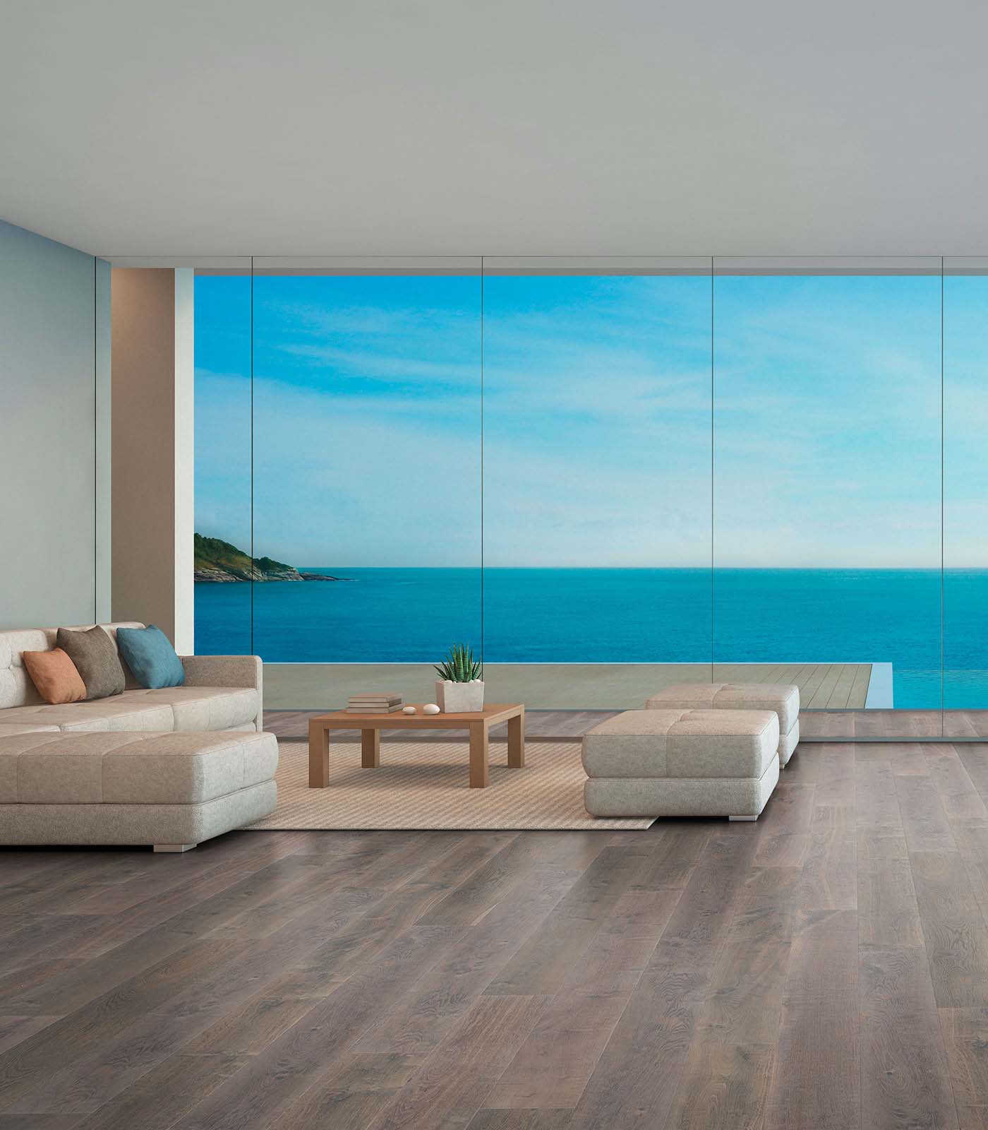 Uluwatu Smooth cold grey wide plank hardwood — room view